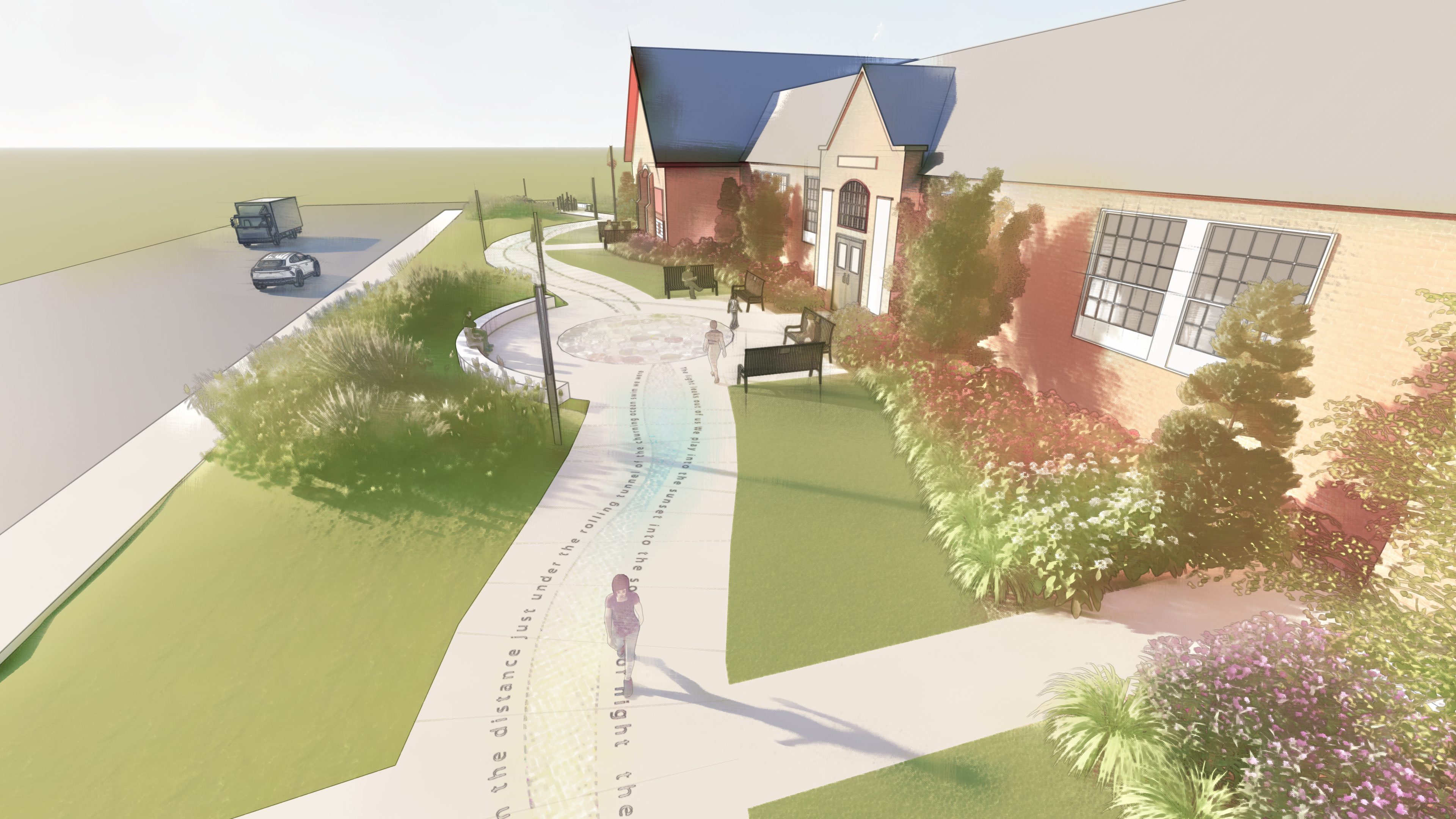 Rendering of the Poetry Path at the Lincoln City Cultural Plaza