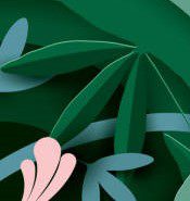 Bird in the thickets of plants. Paper cut style. Spring/Summer composition. Vector illustration